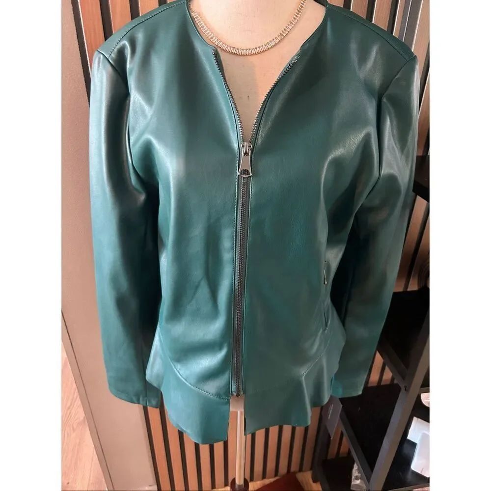 Mark New York green faux leather jacket with pocket size large NWT
